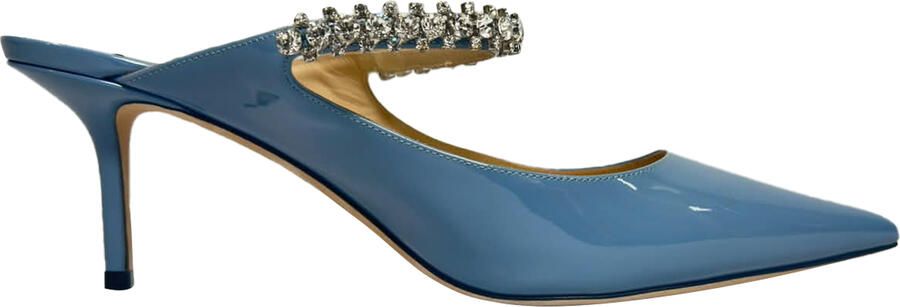 Jimmy Choo Pre-owned Jimmy Choo Bing Mules met Kristallen Band in Lichtblauw Patelleer