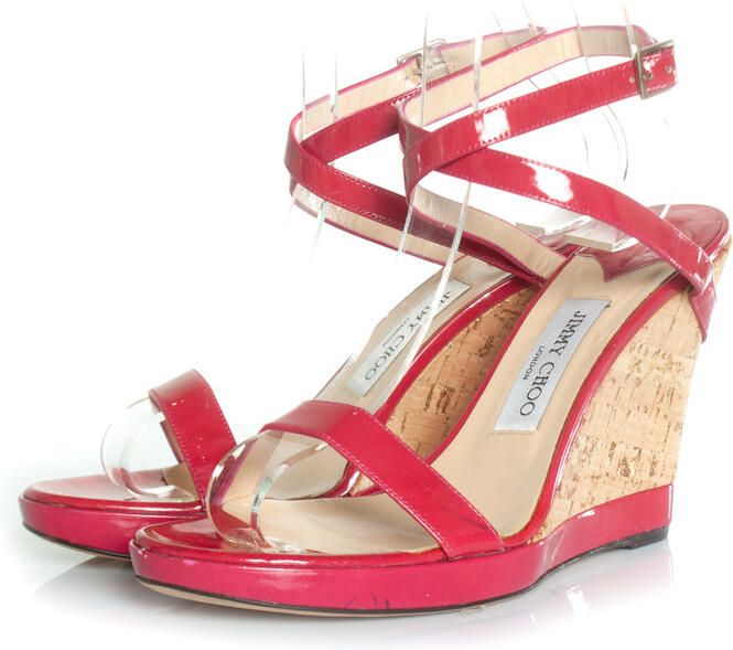 Jimmy Choo Pre-owned Jimmy Choo fuchsia sandaal met kurken sleehak