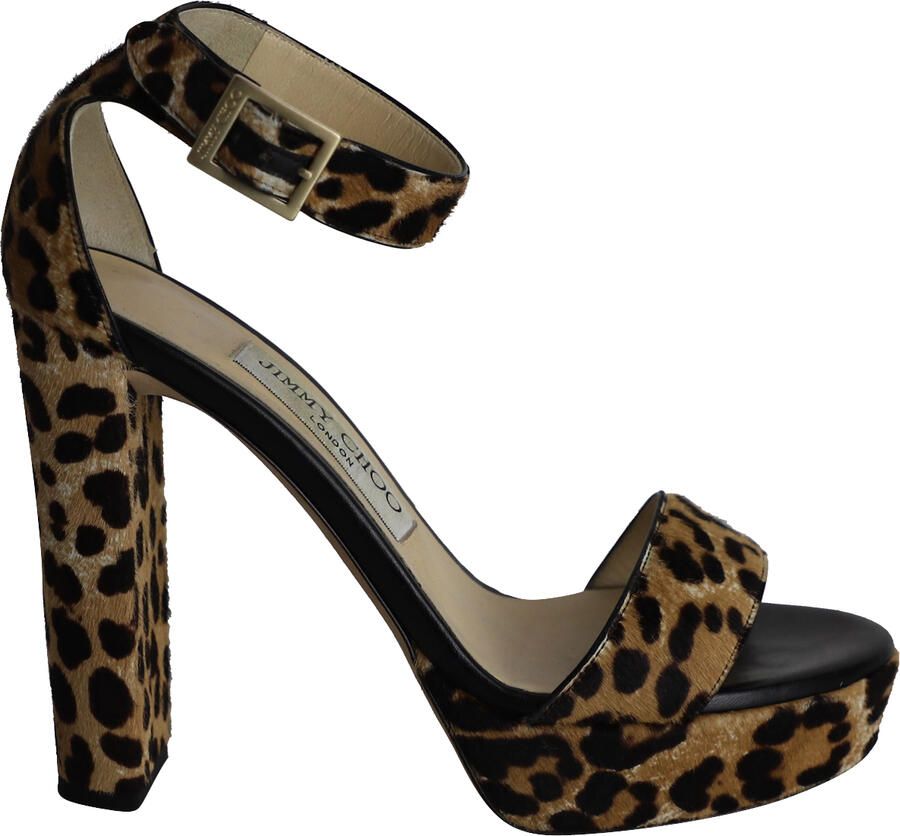 Jimmy Choo Pre-owned Jimmy Choo Holly platform sandalen met dierenprint van ponyhaar