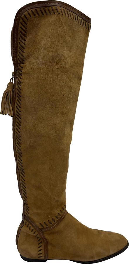 Jimmy Choo Pre-owned Jimmy Choo Kniehoge Laarzen met Franjeaccent in Bruin Suede