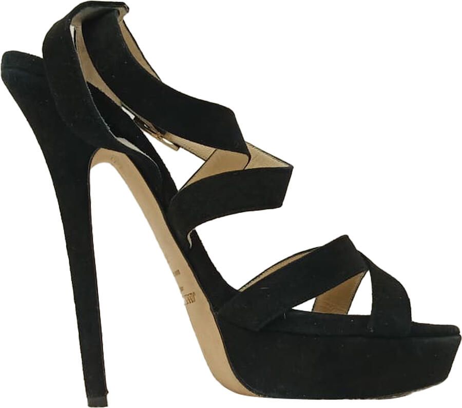 Jimmy Choo Pre-owned Jimmy Choo Louise Crisscross Platform Sandalen in Zwart Suède