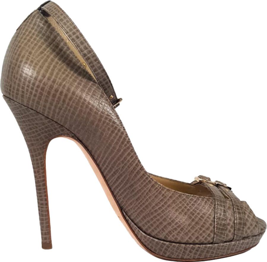 Jimmy Choo Pre-owned Jimmy Choo pumps met open neus en enkelbandje met textuur in bruin leer.