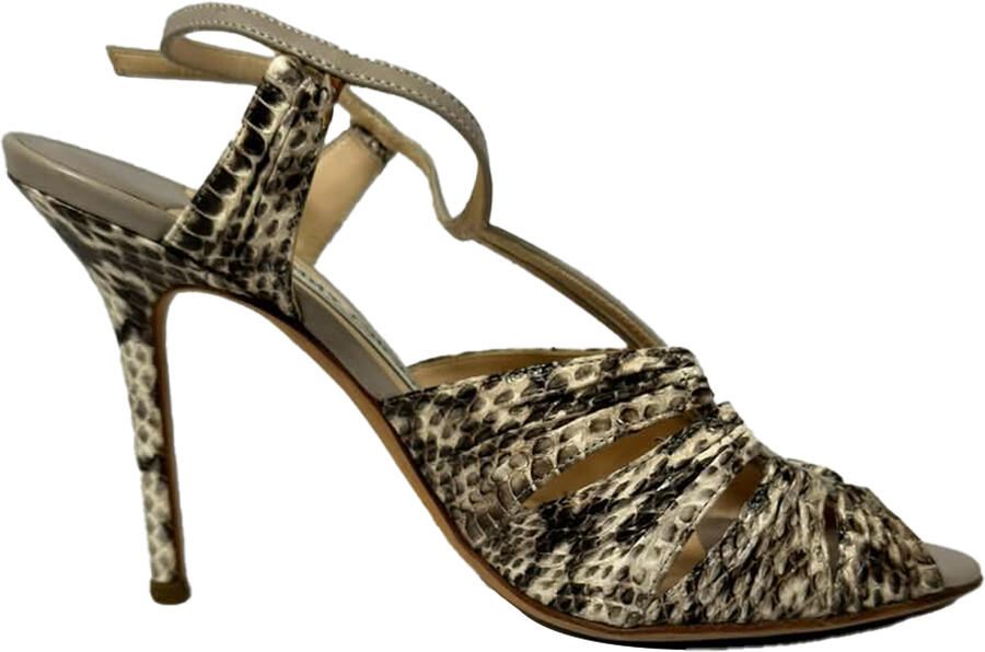 Jimmy Choo Pre-owned Jimmy Choo Python-gebosseleerde Enkelband Sandalen in Dierenprint Leer