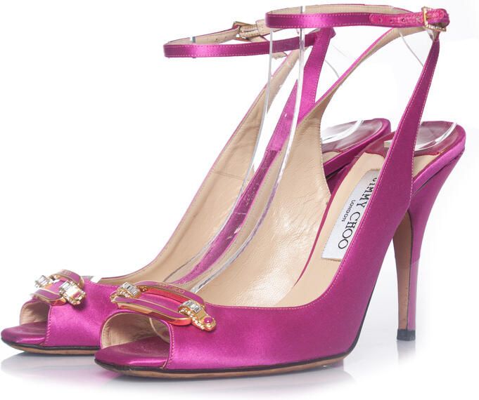 Jimmy Choo Pre-owned Jimmy Choo roze satijnen peeptoe sandalen met kristallen