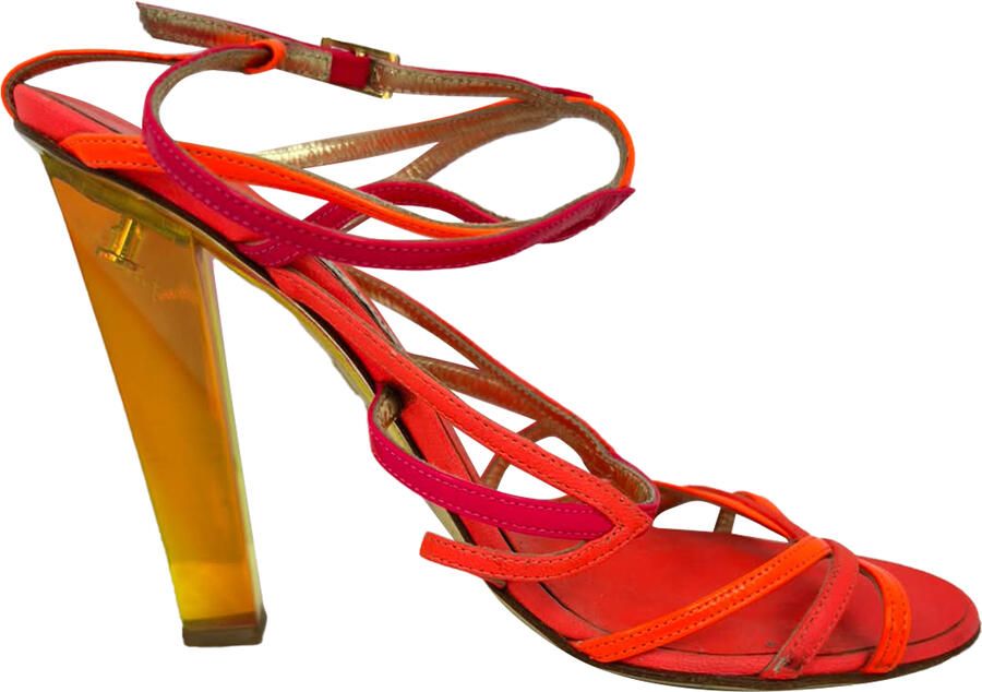 Jimmy Choo Pre-owned Jimmy Choo sandalen met bandjes en hakken in neonoranje en roze leer