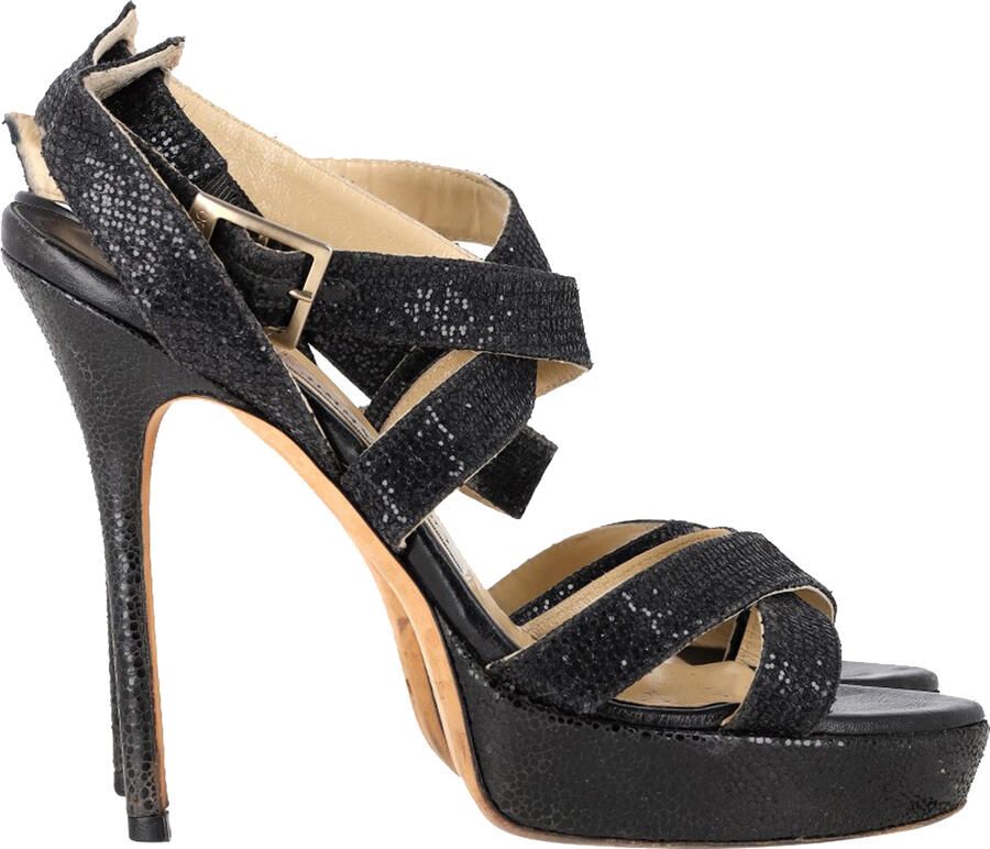 Jimmy Choo Pre-owned Jimmy Choo Vamp platform sandalen met glitter in zwart leer