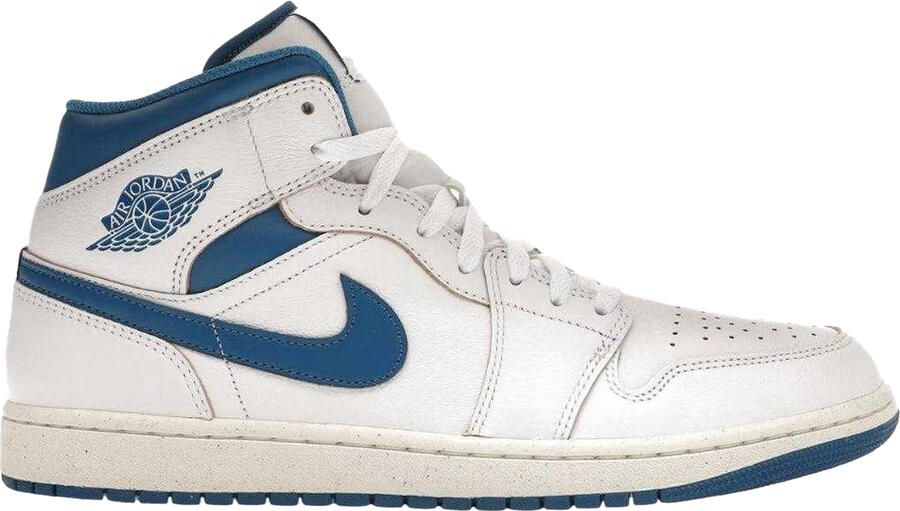 Nike Heren Air Jordan 1 Leren Mid Cut Sneakers (Wit Blauw)
