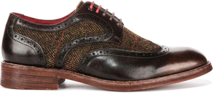 Justin Reess bruine leren tweed brogue schoenen voor mannen Arlo