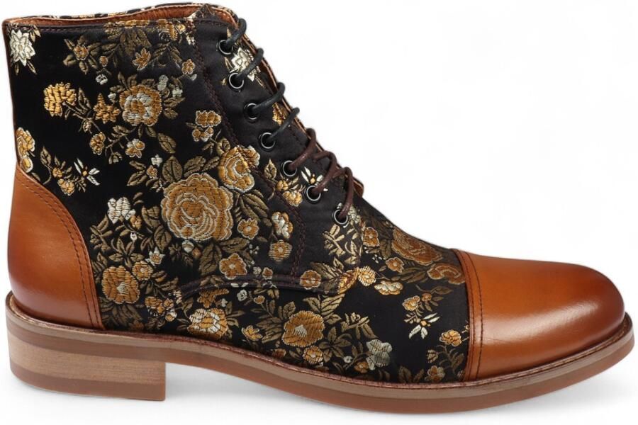 Justin Reess Heren Bruine Bloemenprint Leren Oxford Enkellaarsjes Adam