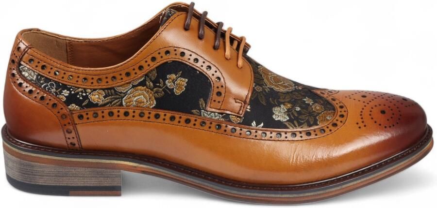Justin Reess Heren Bruine Leren Bloemenprint Brogue Dress Schoenen Ross