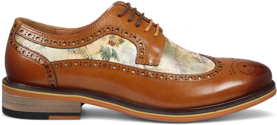 Justin Reess Heren Bruine Leren Iconic Print Brogue Dress Schoenen Scott