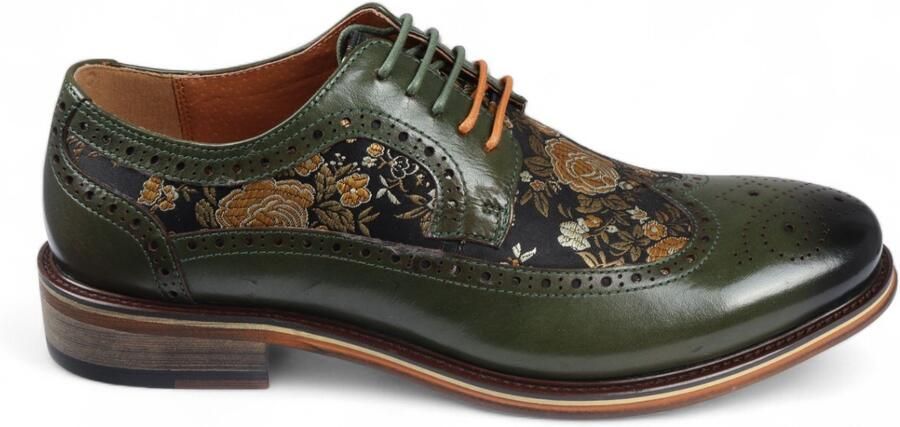 Justin Reess Heren Groene Leren Bloemenprint Brogue Dress Schoenen Ross