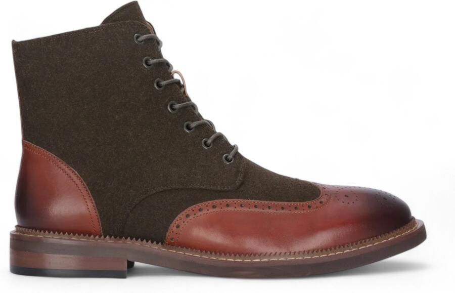 Justin Reess Heren Khaki Bruine Brogue Leren Enkellaarsjes Clifford