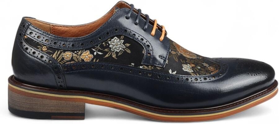 Justin Reess Heren Navy Blauw Leren Bloemenprint Brogue Dresschoenen Ross