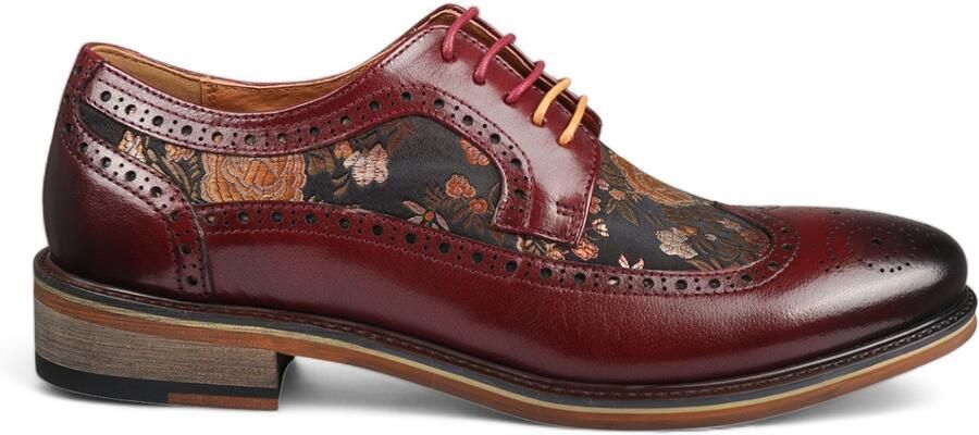 Justin Reess Heren Wijnrode Leren Bloemenprint Brogue Dress Schoenen Ross