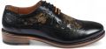 Justin Reess Heren Zwarte Leren Bloemenprint Brogue Dress Schoenen Ross - Zwart