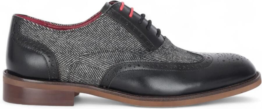 Justin Reess Heren Zwarte Leren Tweed Brogue Schoenen Albert
