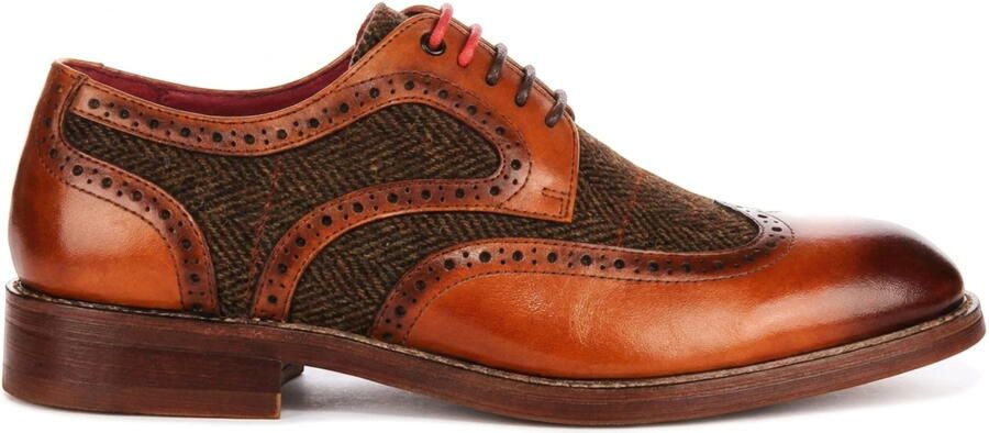 Justin Reess herenbeige leren tweed brogue schoenen Arlo