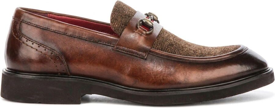 Justin Reess herenbeige leren visgraat-tweed loaferschoenen Tristian