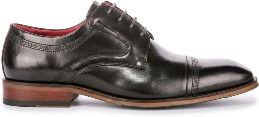 Justin Reess herenschoenen gepolijst zwart leren cap toe derby schoenen Everett
