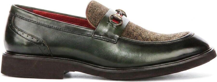 Justin Reess herenschoenen groene leren visgraat-tweed loafer schoenen Tristian