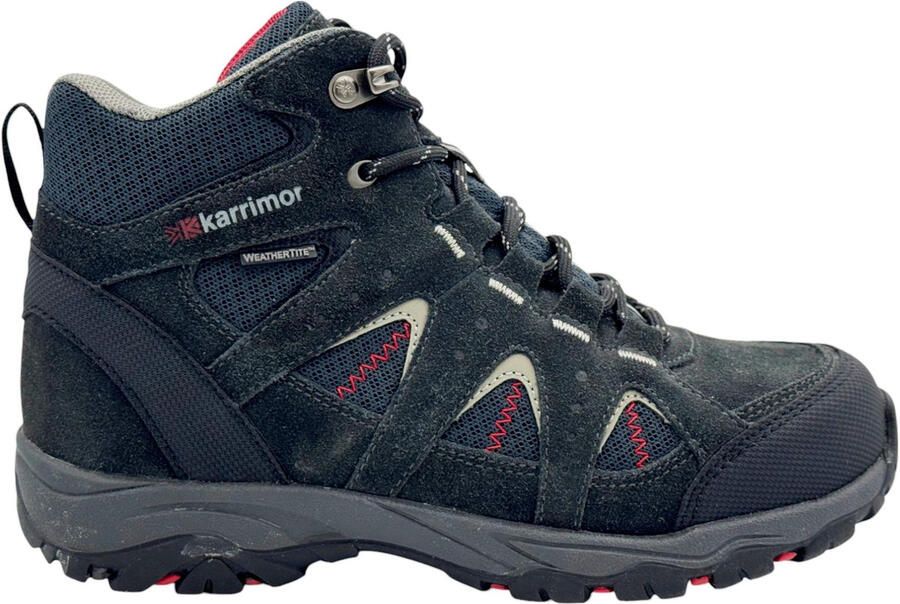 Karrimor Leren wandelschoenen voor kinderen met veters (Zwart Rood)