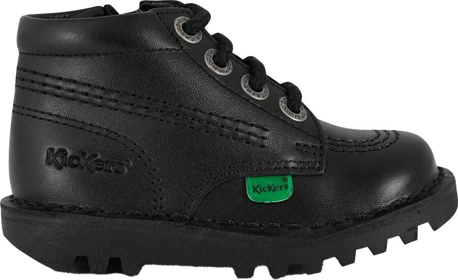 Kickers Enkellaarsjes met zijrits van babyleer (Zwart)