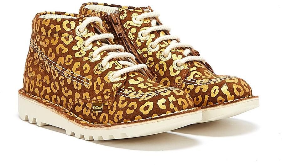 Kickers Kick Hi Leopard Junior Bruin Goud Laarzen