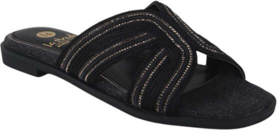 La strada 2401931-1001 black pewter dames slippers