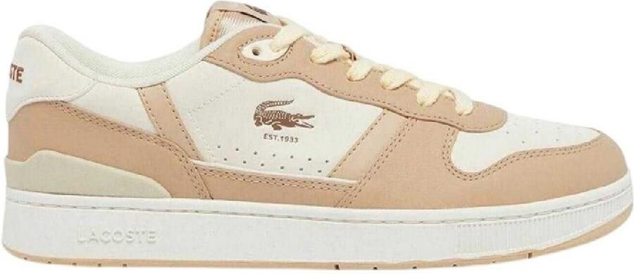 Lacoste Heren T-Clip Leather Low Cut Flat Trainers (Lichtbruin)