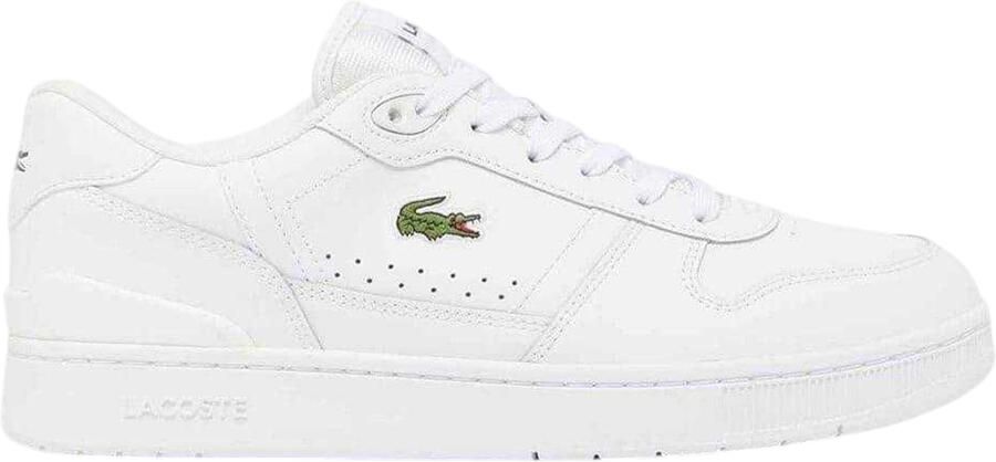 Lacoste Leren platte sneakers voor heren met T-clip (Wit)