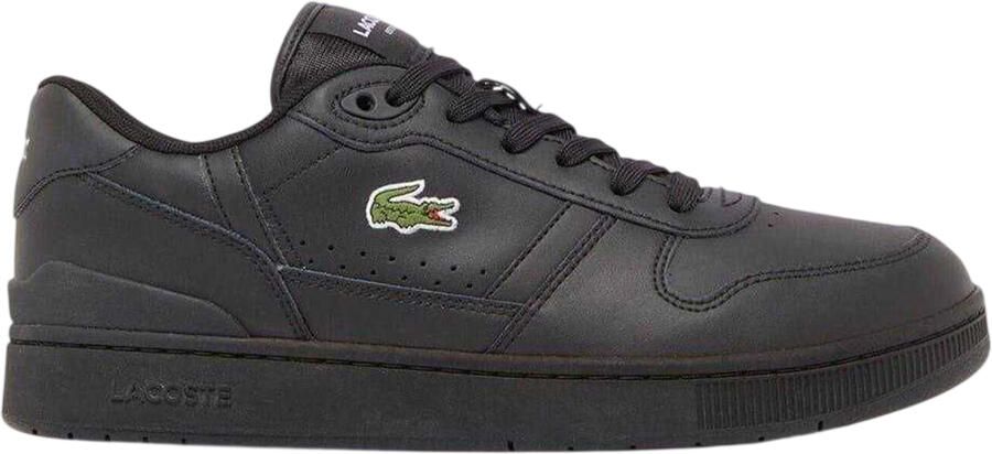 Lacoste Leren platte sneakers voor heren met T-clip (Zwart)