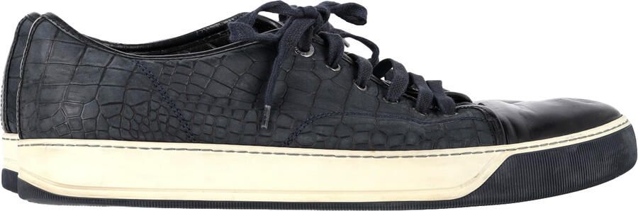Lanvin Pre-owned Lanvin DBB1 Croc-Embossed Sneakers in marineblauw leer