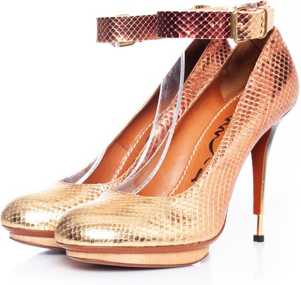 Lanvin Pre-owned Lanvin Metallic python enkelband pumps