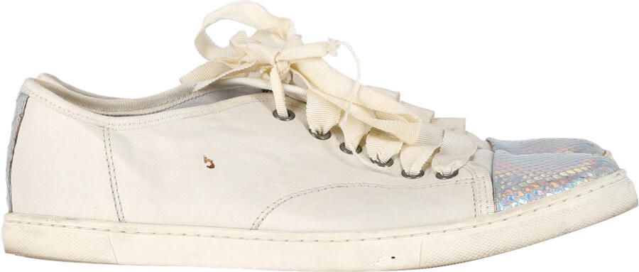 Lanvin Pre-owned Lanvin Sneakers met Slangenhuid-effect en Cap Toe in Witte Leer
