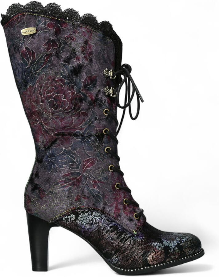 Laura vita Alcbane 0351 Violet Floral Dames Gothic Victoriaanse Leren Laarzen met Hak