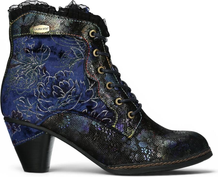 Laura vita Dames Bloemen Goth Victoriaans blauw leren enkellaarzen met hakken Alcizeeo-190