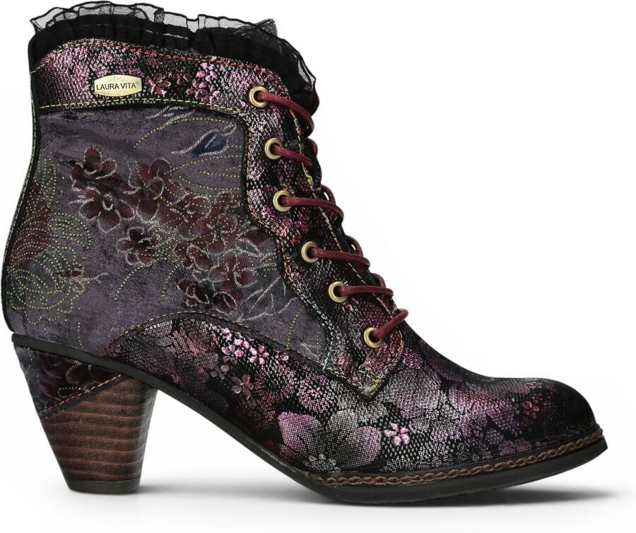 Laura vita Dames Bloemen Goth Victoriaans Violet Leren Enkellaarzen met hakken Alcizeeo-190