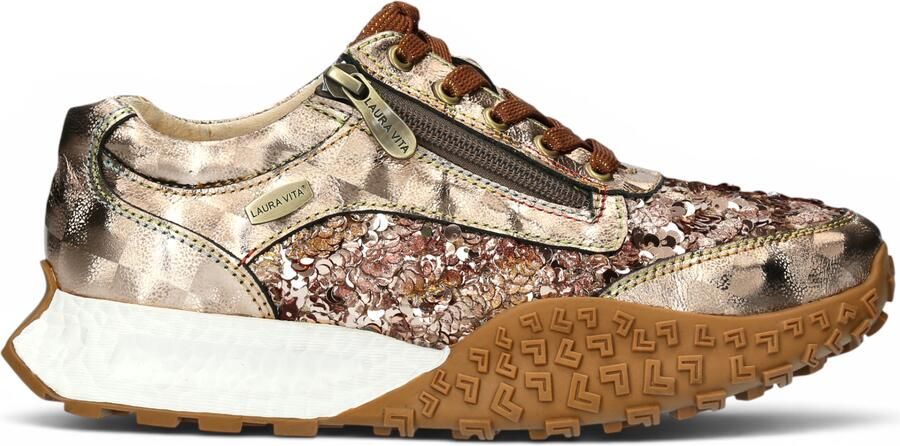 Laura vita Dames Bloemengouden Leren Trainer Sneaker Schoenen Evitao-03