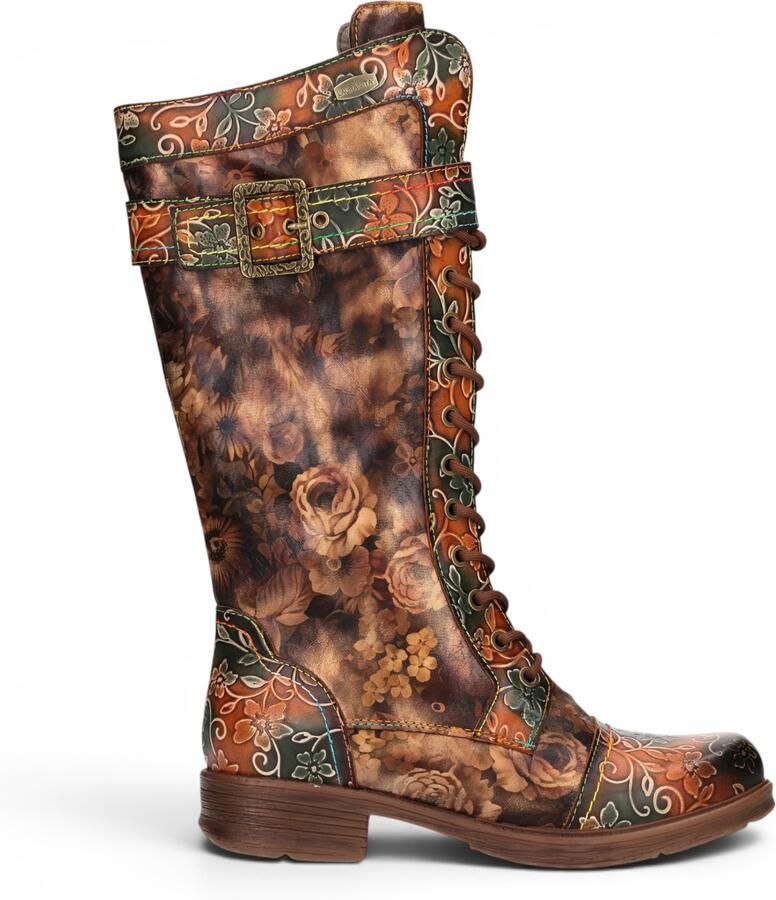 Laura vita Dames Tan Floral Victoriaans Leren High Combat Long Laarzen Anitao-21