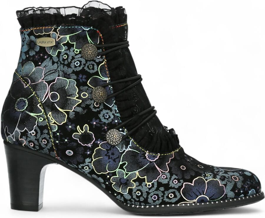 Laura vita Elcodieo 224 Blauwe Bloemen Dames Gothic Victoriaanse Leren Enkellaarzen met Hak