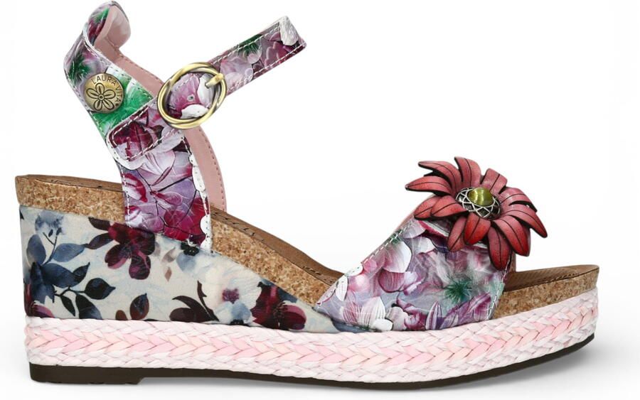 Laura vita Facyo 75 Lila Paarse Leren Espadrille Sandalen met Bloemenprint voor Dames