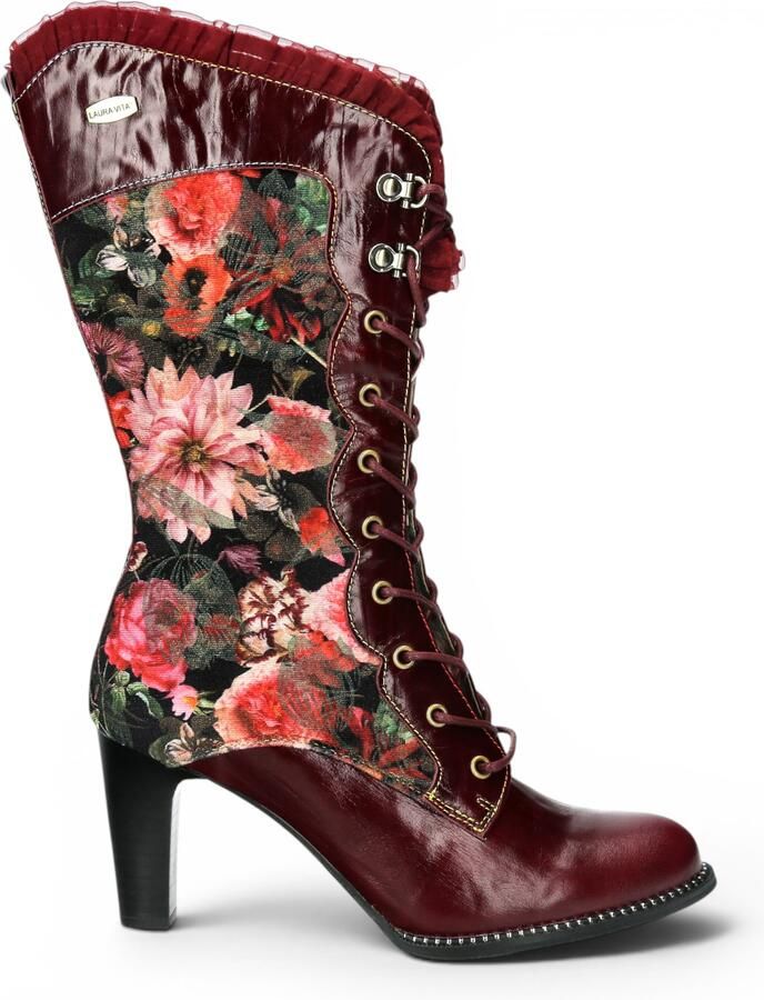 Laura vita Floral Dames Goth Victoriaanse rode leren hoge laarzen met hakken Alcbane-351