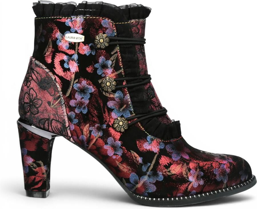 Laura vita Floral Dames Victoriaanse rode leren enkellaarzen Alcbaneo-130