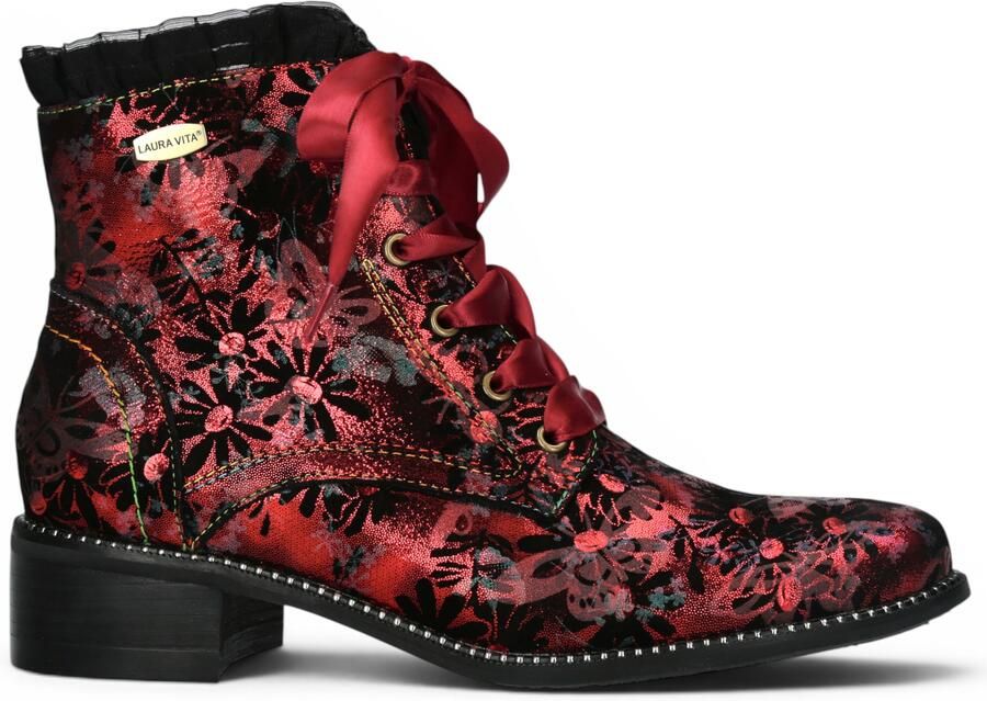 Laura vita Floral Gothic Victoriaanse Rode Leren Enkellaarzen met Hoge Hakken Emcmao-45