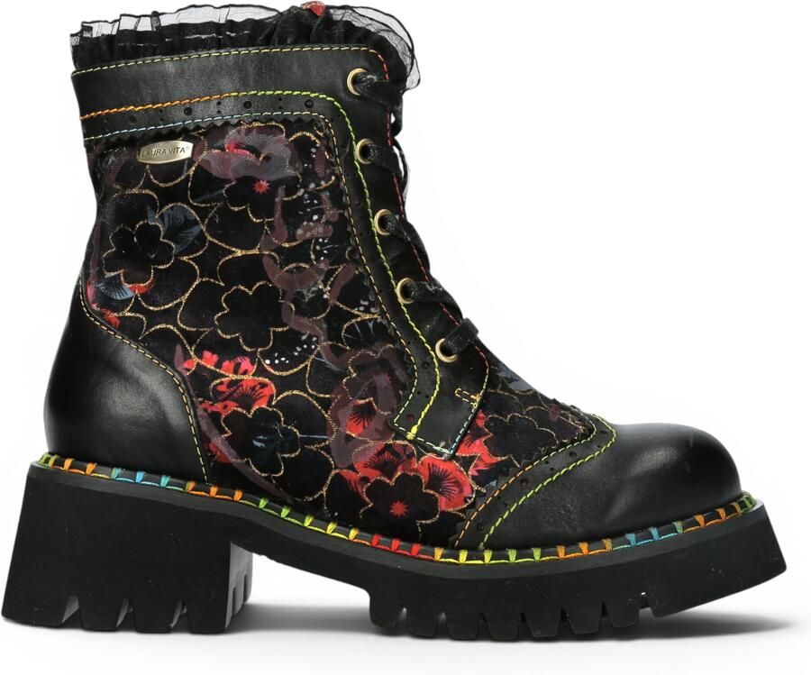 Laura vita Gothic Floral Black Leather Combat Boots voor vrouwen Oyao-11