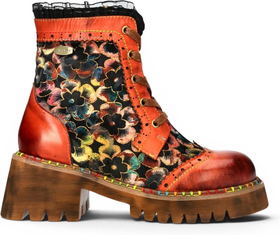 Laura vita Gothic Floral Orange Leather Combat Boots voor Dames Oyao-11