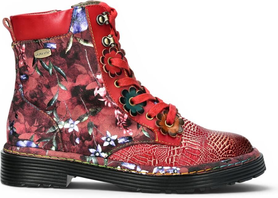 Laura vita Gothic Victoriaanse Bloemen Rode Leren Veterlaarzen Incaso-39