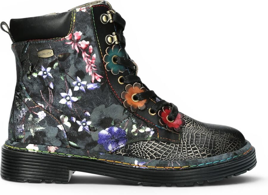 Laura vita Gothic Victoriaanse Bloemen Zwarte Leren Veterlaarzen Incaso-39