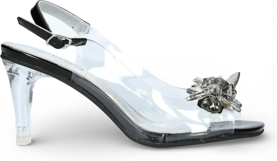 Laura vita Mira 01 slip-on sandalen met Cinderella-hak voor dames transparant zwart.